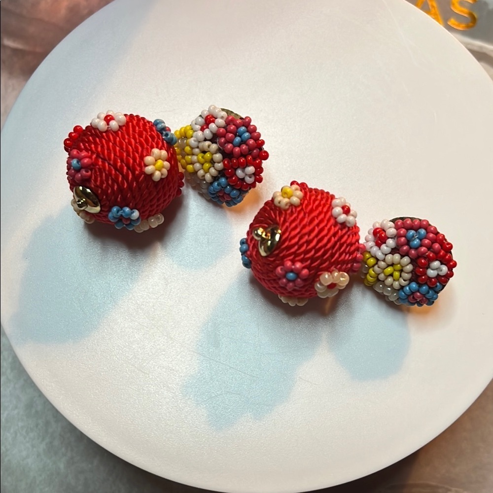 Colorful Beaded Pom Pom Drop Earrings - Picture 5 of 5